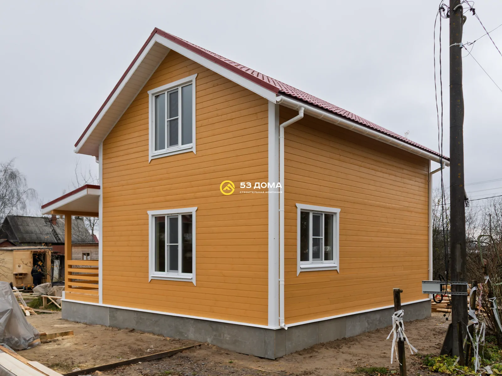 Каркасный дом 6х8 м, с мансардой и террасой, 4 недели
