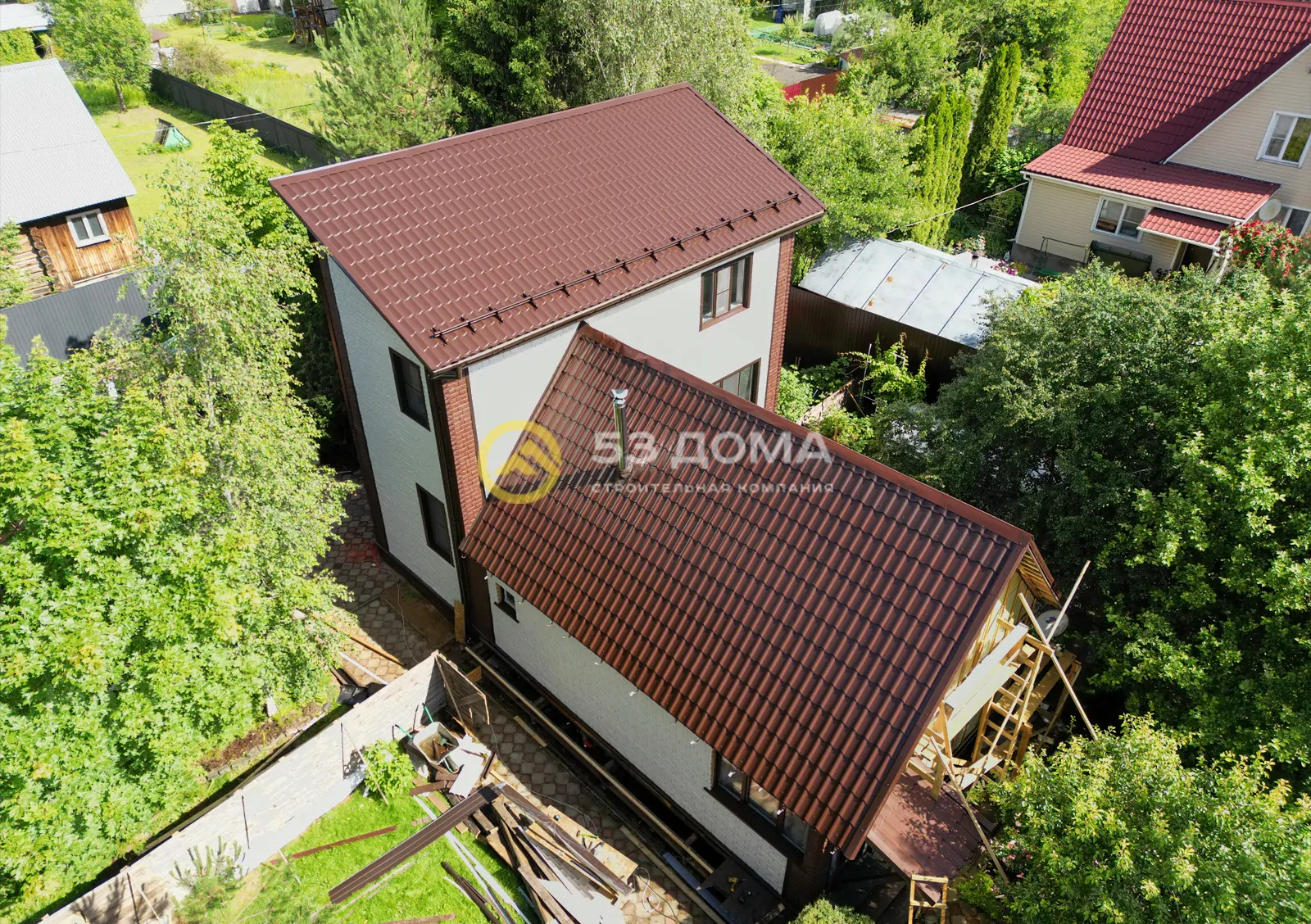 Каркасный дом 9х7 м, 2 этажа, с пристройкой, 6 недель