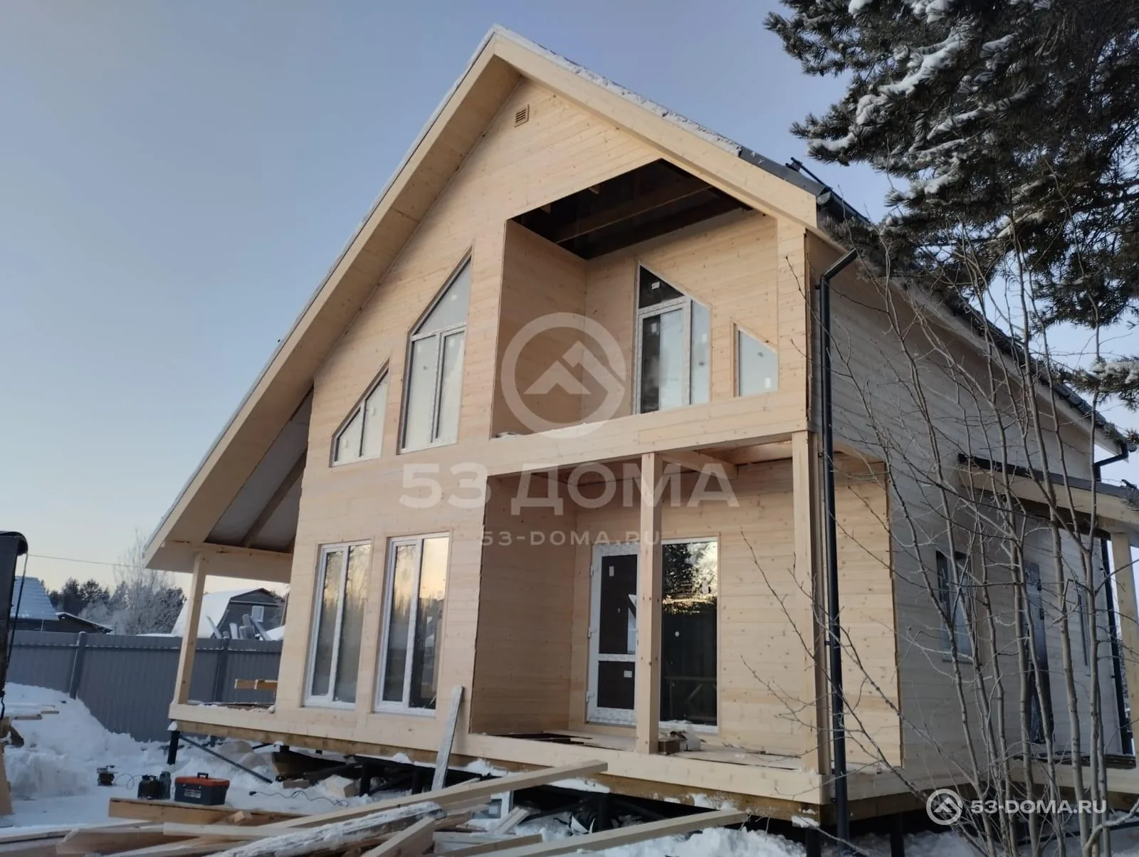 Каркасный дом 1,5 эт, 9х7,5 м с террасой, 4 недели