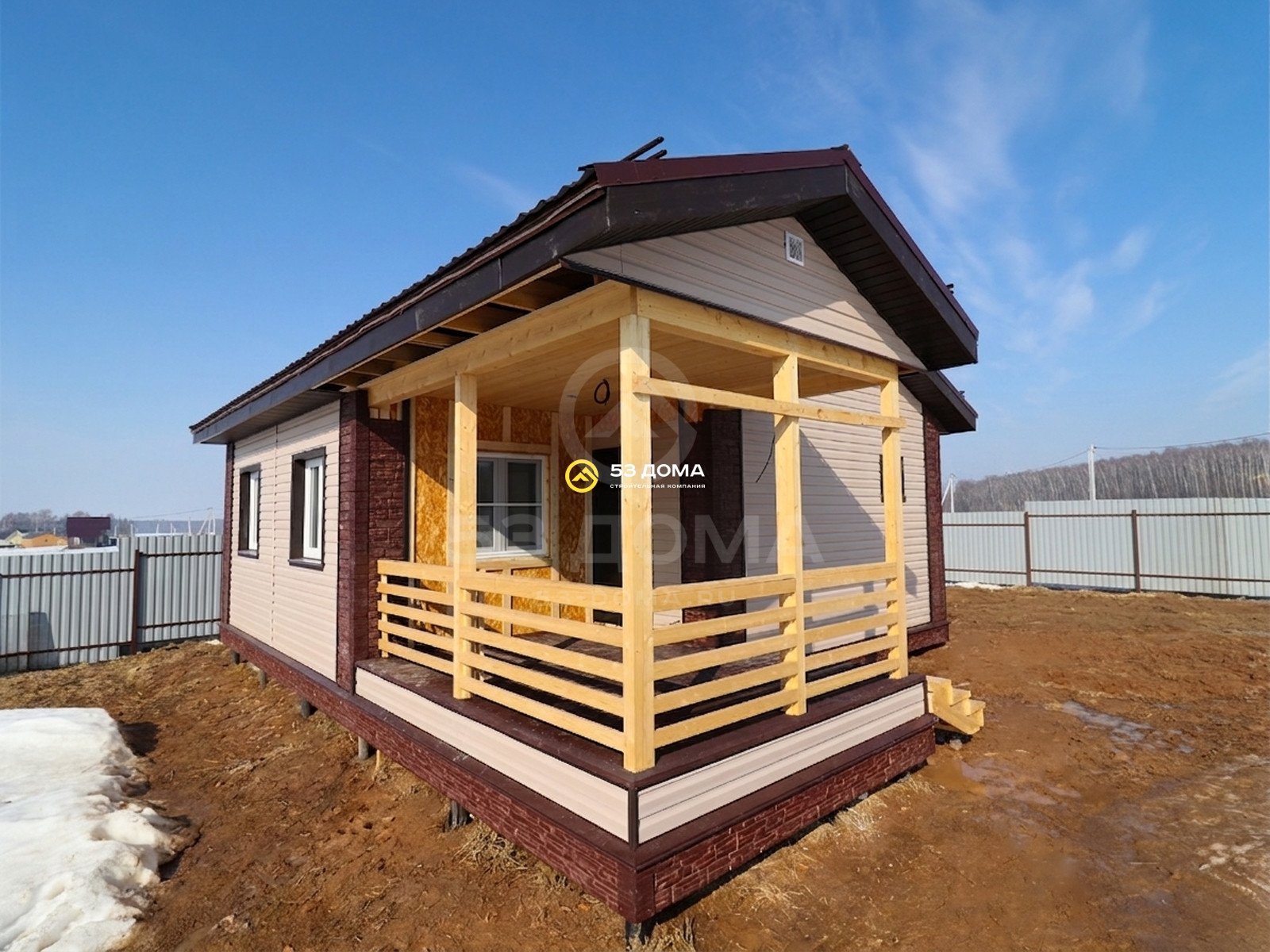 Каркасный дом 8х10 м с террасой, 1 этаж
