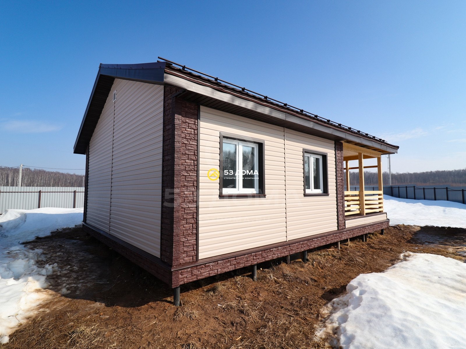 Каркасный дом 8х10 м с террасой, 1 этаж