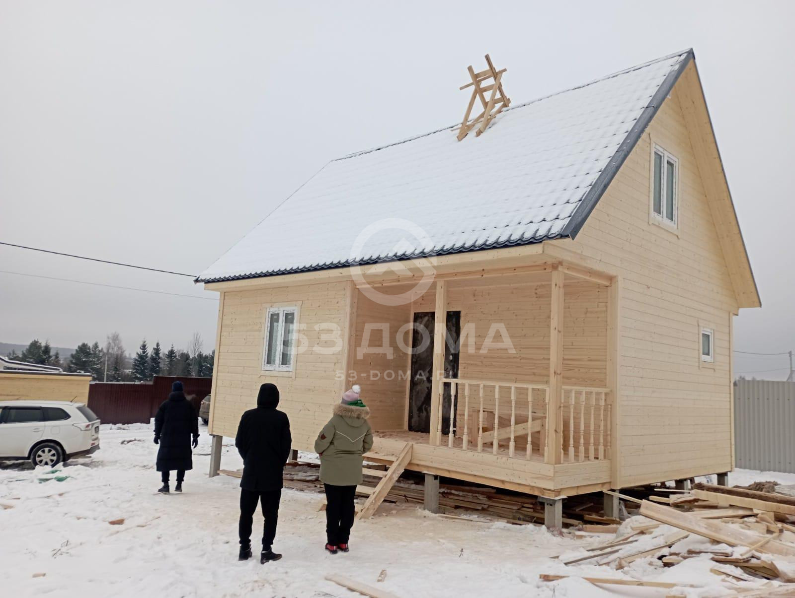 Каркасная баня 6×8 м с мансардой и террасой, 4 недели