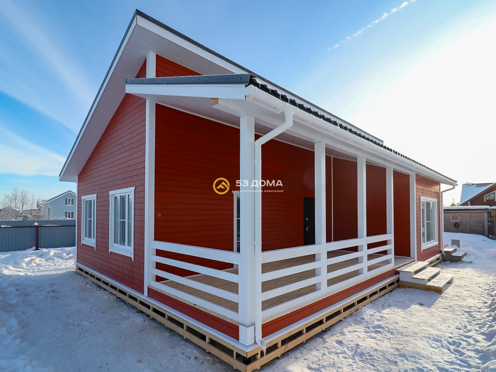 Каркасный дом ДК-36 9х12 м, с террасой 3х8 м, 1 этаж