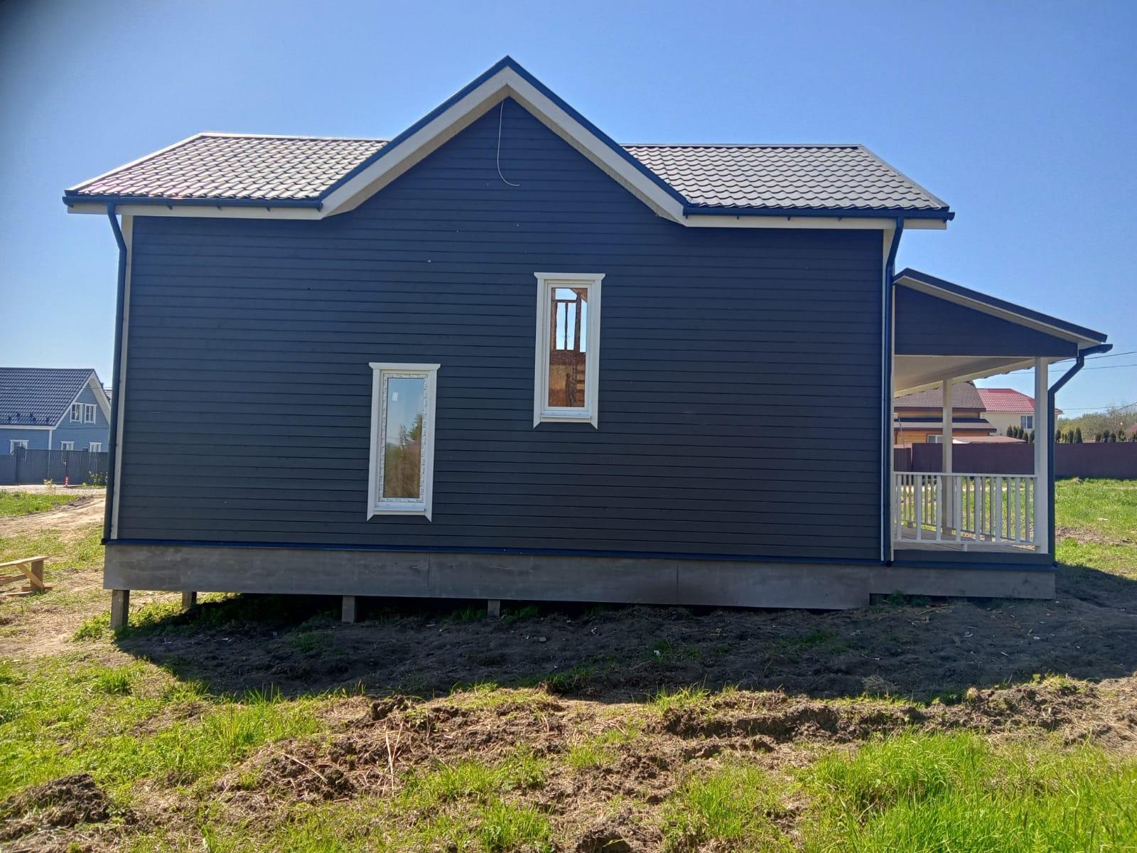Каркасный дом с двумя террасами, 12×7,5 м, 1,5 эт, 4 недели